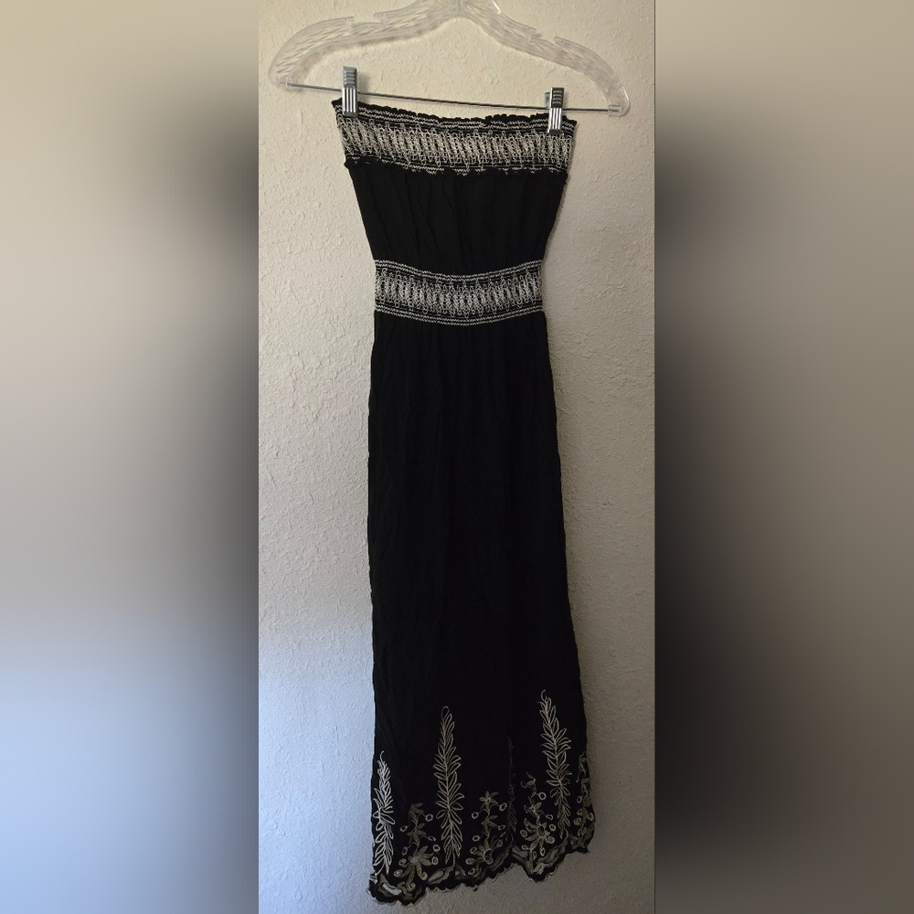 Black and White Embellished Strapless Summer Dress
